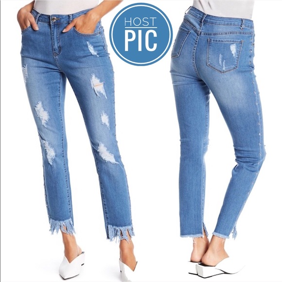 Romeo & Juliet Couture Denim - Fray Step Hem Straight Embellished Jeans